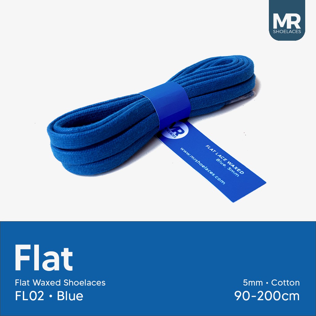 MR Shoelaces FL02 Blue (Biru) Tali Sepatu Lilin 5mm Gepeng Flat Pipih (Waxed Laces) 90cm 100cm 120cm 150cm 200cm - Premium Shoelace