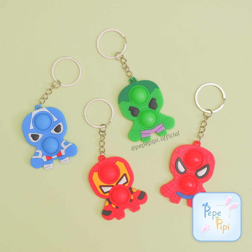 Gantungan Kunci Pop it Avengers Anvenger Warna Solid Mainan Bubble Toys TikTok Toy Buble Kapten Amerika Hulk Ironman Spiderman