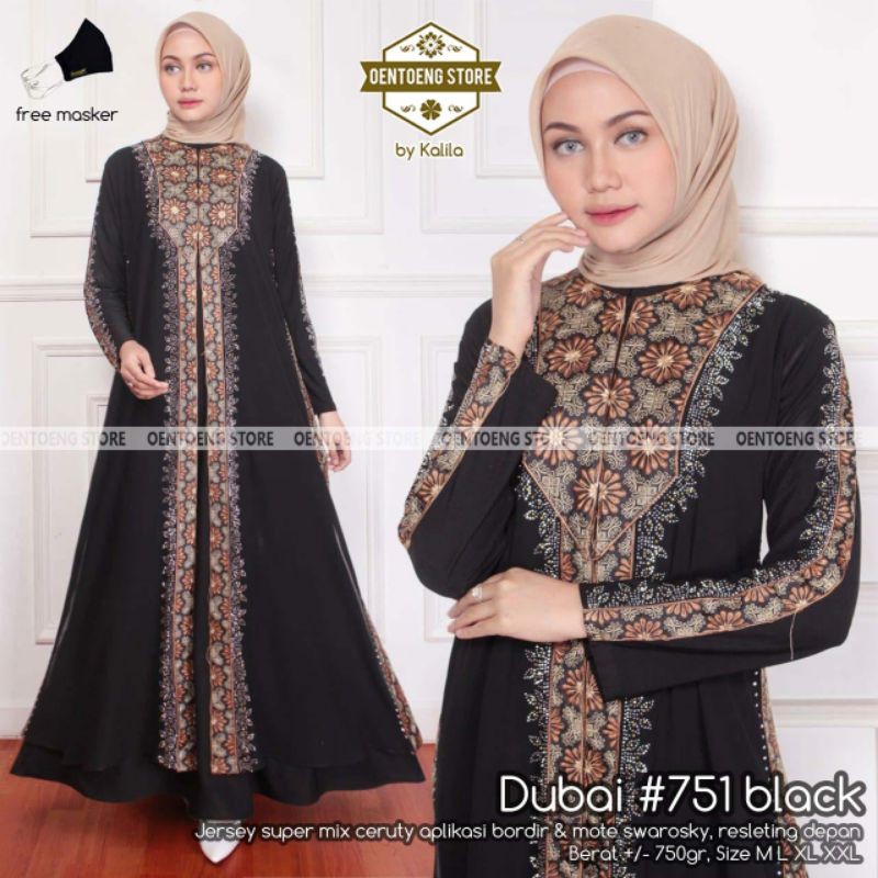 GAMIS MUSLIM ABAYA TURKI HITAM JERSEY PREMIUM SUPER MEWAH