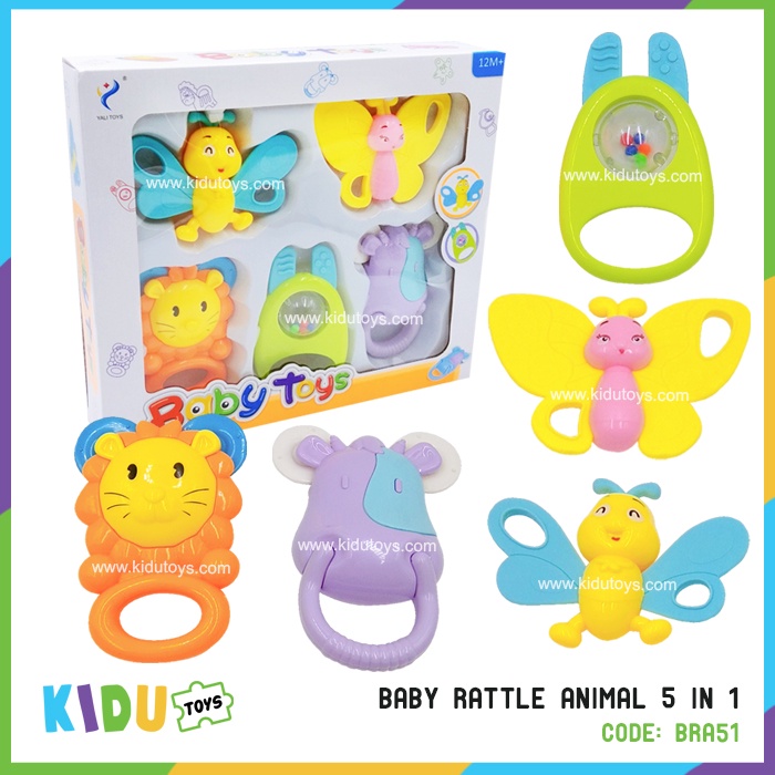 Mainan Newborn Mainan Kerincing Bayi Baby Rattle Animal 5 in 1 Kidu Toys