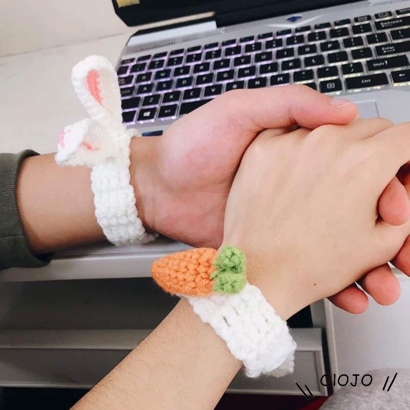 1 pc Korea Lucu Gelang Jarum Rajut Telinga Kelinci Wortel Gelang Pacar - ol