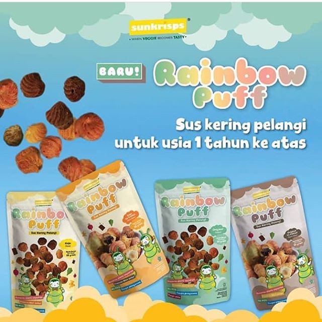 Sunkrisps Rainbow Puff 50 g / Soes Anak / Kue Sus Kering Pelangi Puffs / Cemilan Bayi Sunkrisp 1 yr+