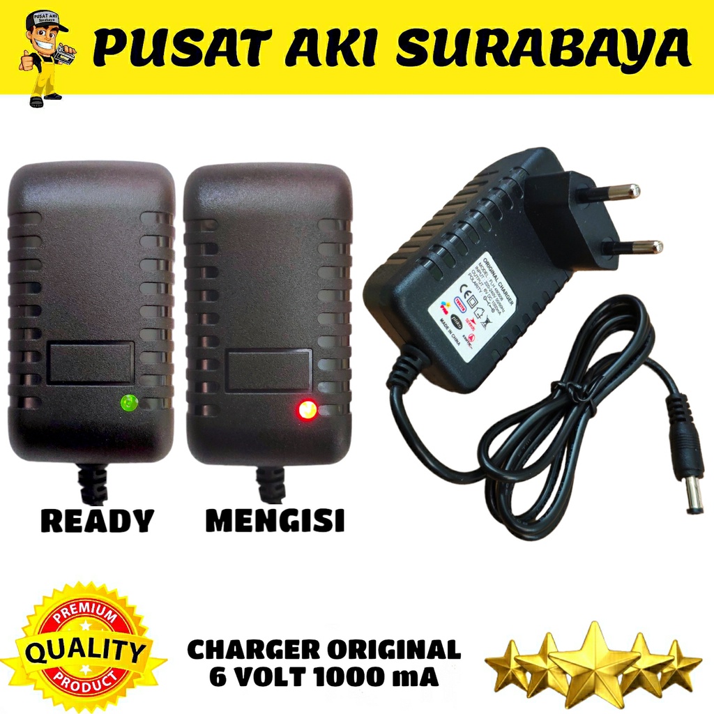 ORIGINAL ADAPTOR MAINAN MOBIL AKI 6 VOLT CASSAN CHARGER INDIKATOR LED 6V 1A JEEP CHARGE AUTO WHEELER PLIKO PMB 6VOLT YUKITA SPEEDS PASIFIC EXOTIC