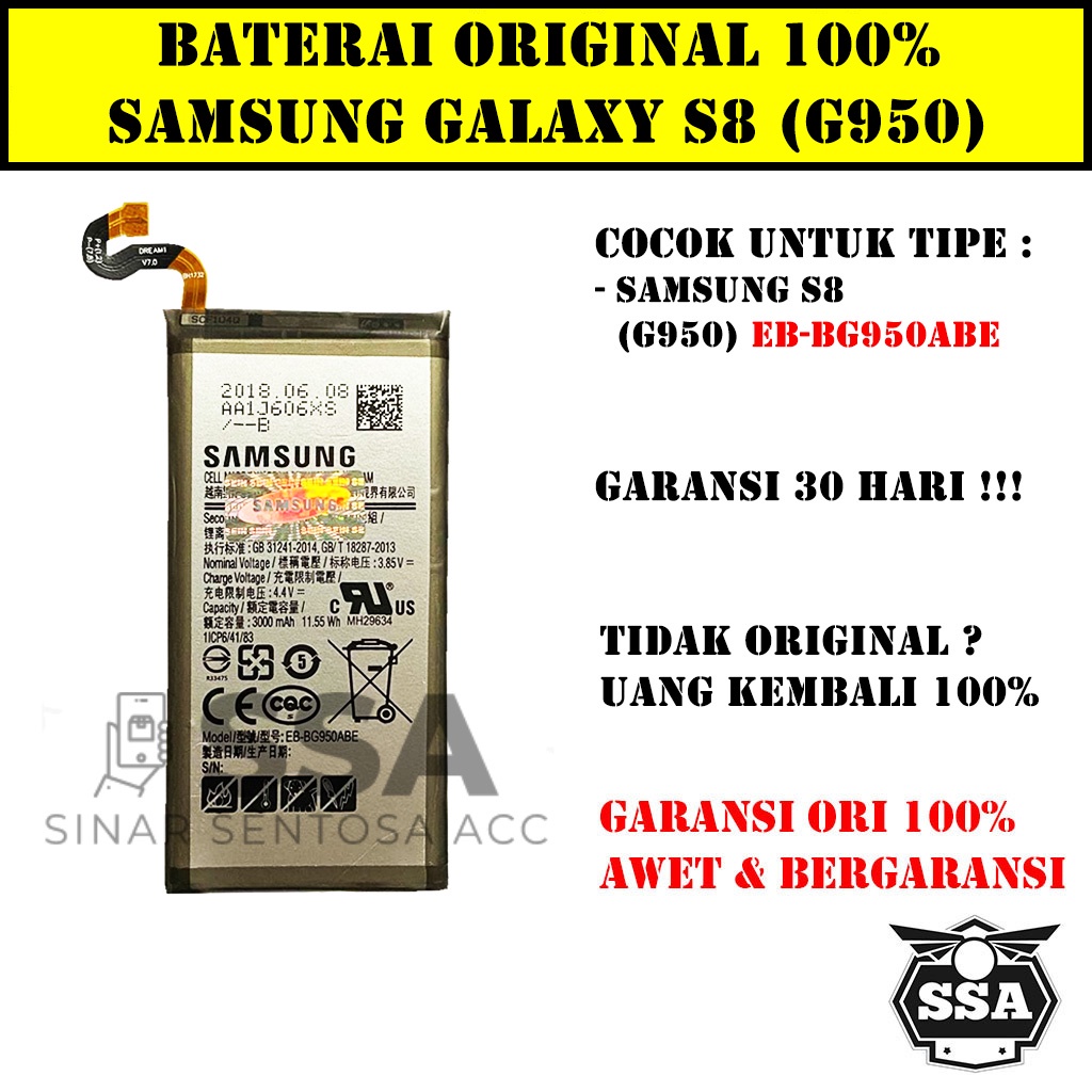 Baterai Original 100% Samsung Galaxy S8 G950 EB-BG950ABE Batre Batrai Battery Batrei Batere Batu HP ORI GARANSI Awet