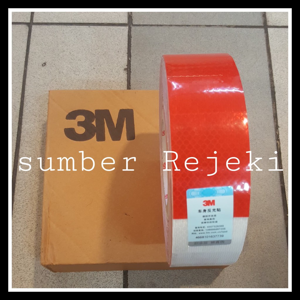 

Stiker Reflective 3M Merah putih Scotchlite Ukuran 2" x 45M Lakban 3M