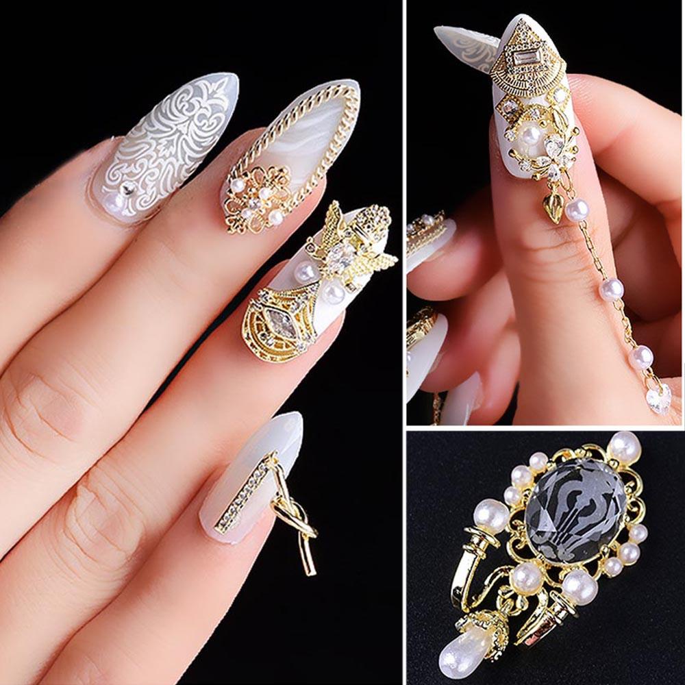 AUGUSTINA Agustin 3D Kuku Zirkon Mutiara DIY Charms Fototerapi Ekstensi Kristal Nail Art Perhiasan