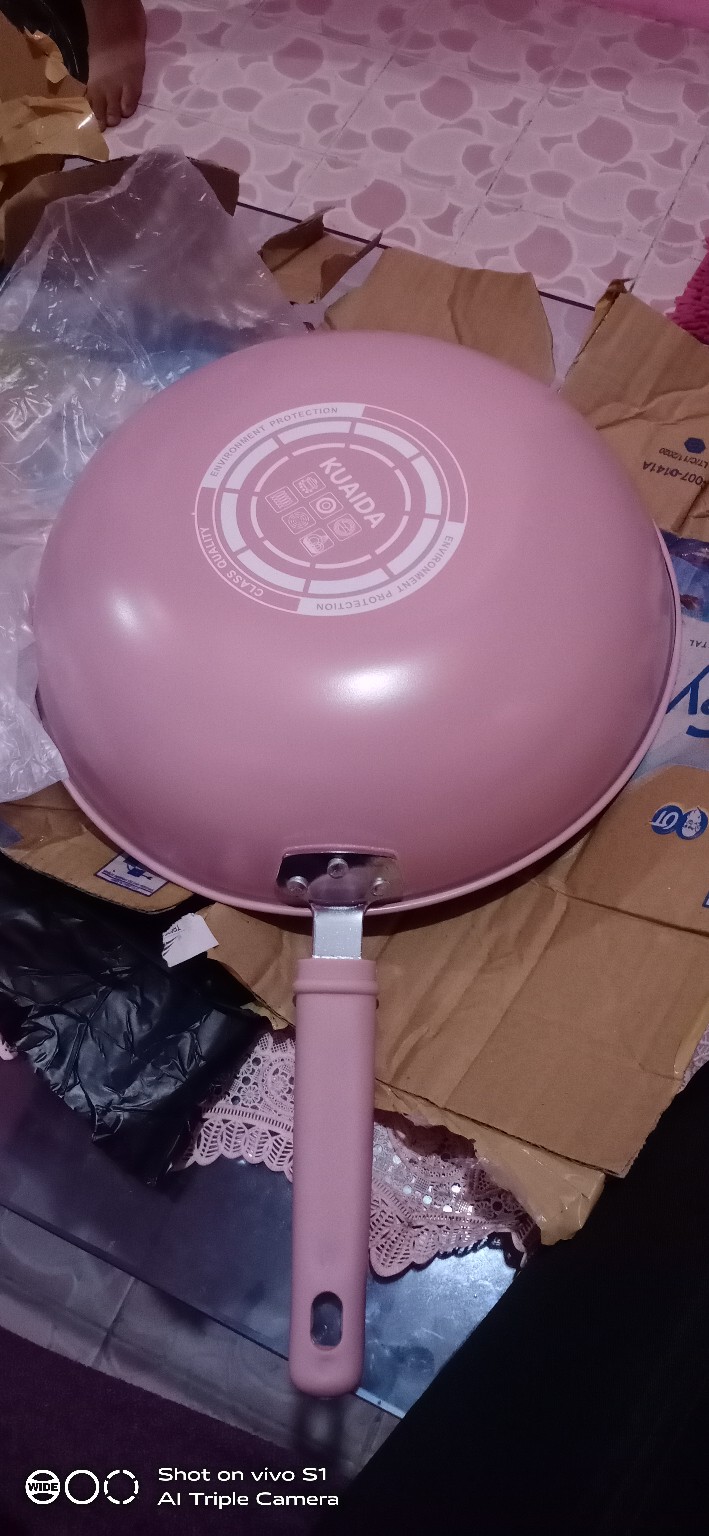 Wajan Enamel Gagang Warna Marble Frypan 34 Cm Kuaida