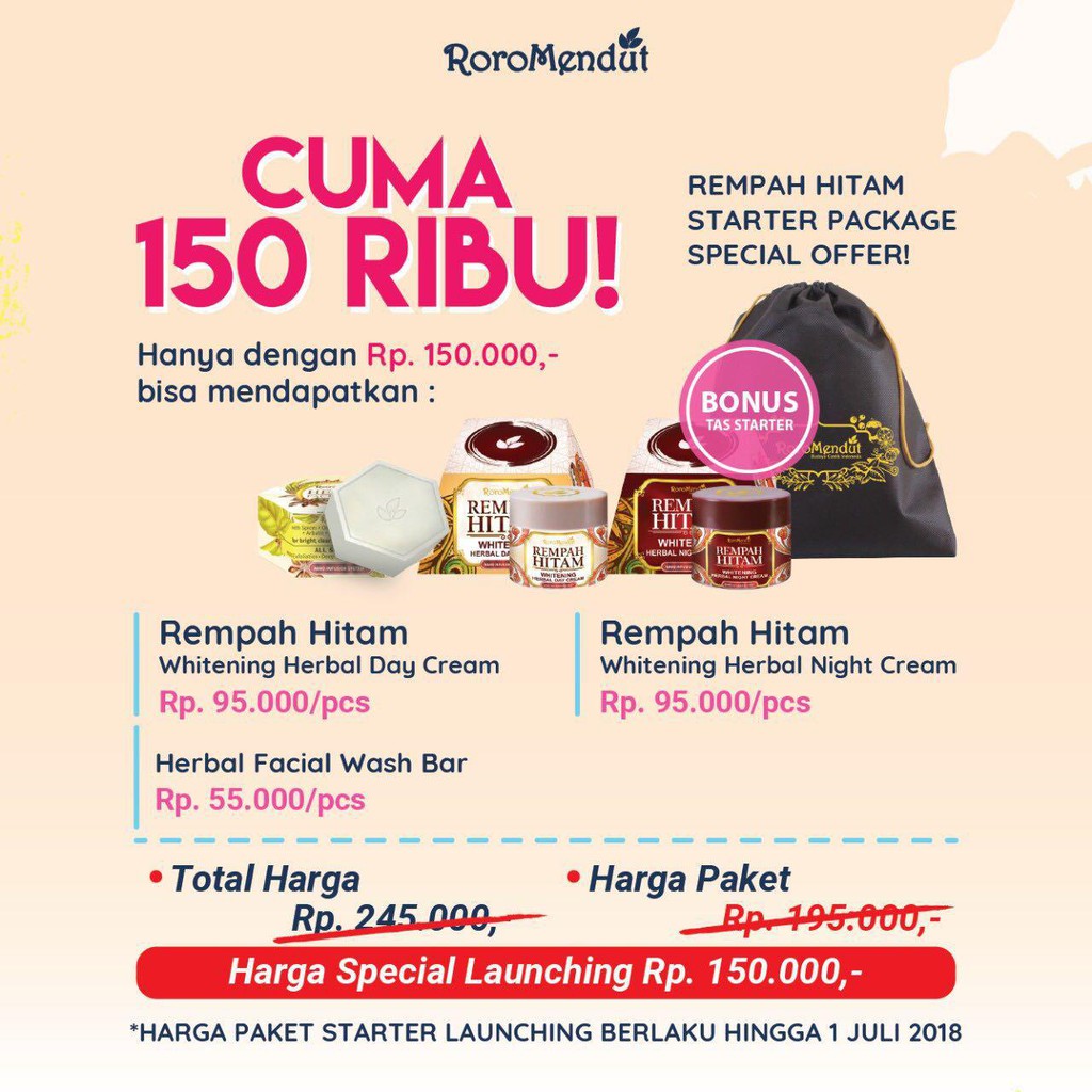 RORO MENDUT SKINCARE PAKET STARTER TEMULAWAK REMPAH HITAM KULIT MANGGIS CREAM WAJAH ORIGINAL BPOM-2