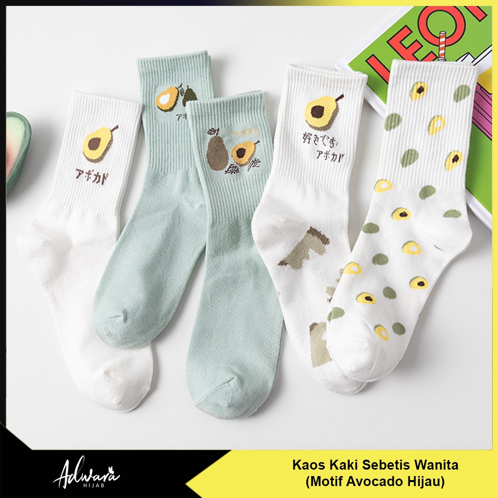 Kaos Kaki Tinggi Sebetis Wanita Motif Avocado Alpukat Feminim