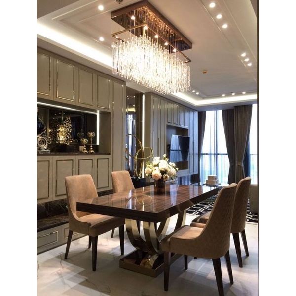 SET MEJA MAKAN STAINLESS 4 KURSI MEWAH DINING TABLE STAINLESS