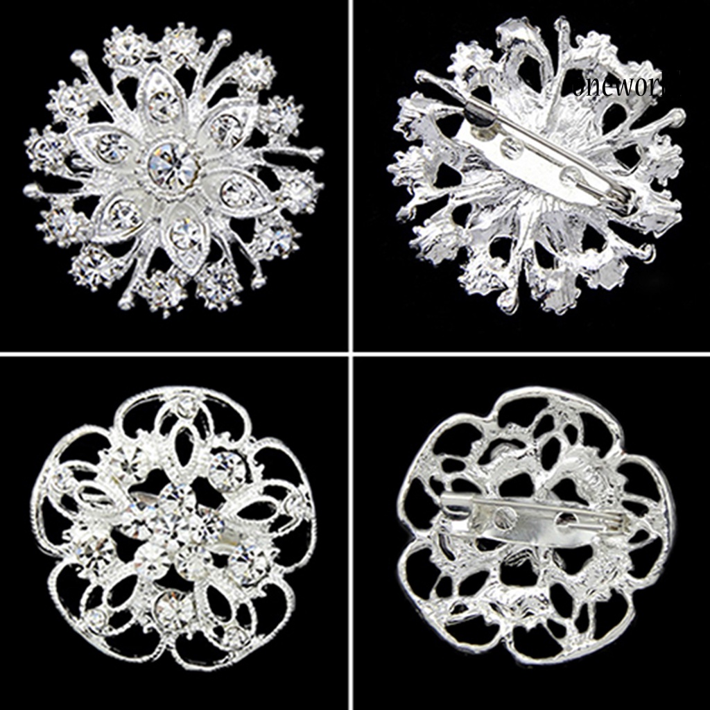 OW@ Breastpin Shiny Anti-rust Women Flower Heart Rhinestone Brooch Pin for Wedding