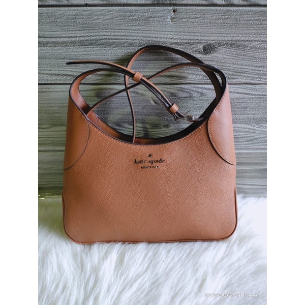 tas slempang Kate spade Aster pebbled leather crossbody bag brown warmginger beard
