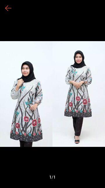 Tunic Batik Motif Ilalang Putih M L Xl Xxl Xxxl