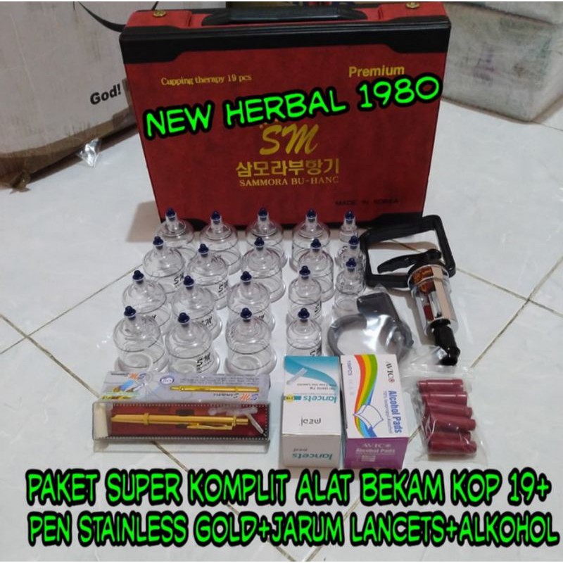 alat bekam sammora isi 19 cup+komplit pen gold sm 228+jarum lancets+alkohol