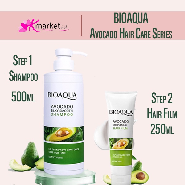 BIOAQUA AVOCADO SILKY SMOOTH SHAMPOO 500ML | AVOCADO SUPPLE SILKY HAIR FILM 250ML