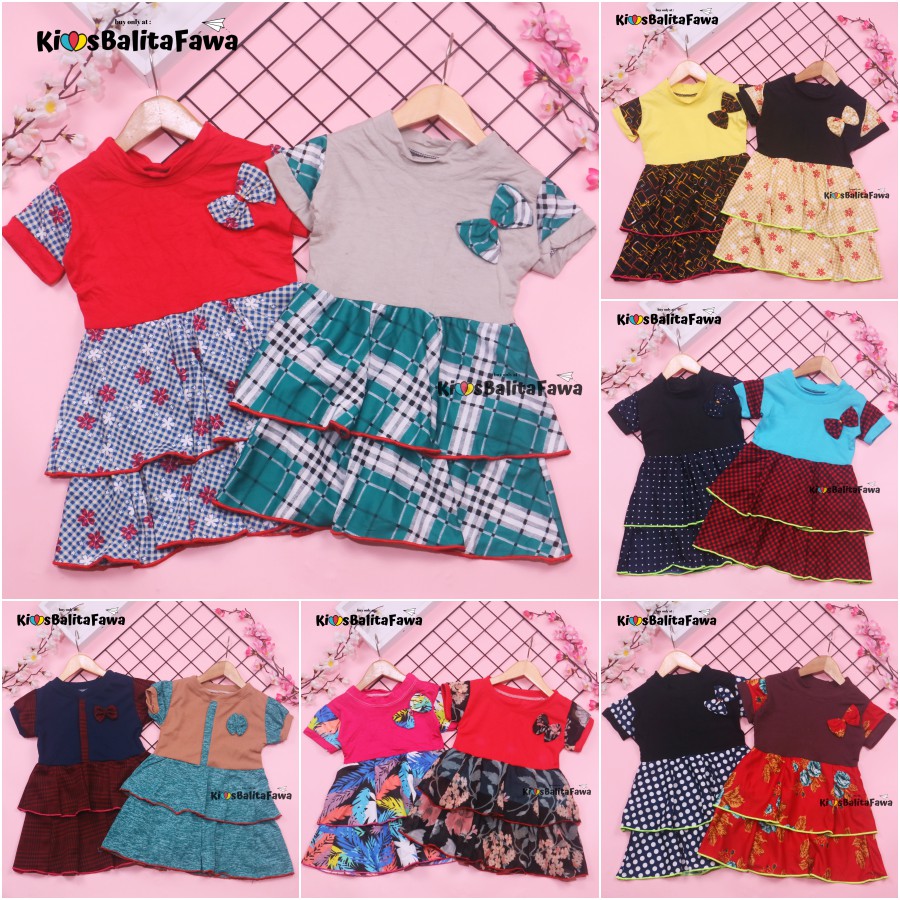 Dress Emma Lengan uk 1-4 Tahun - Dres Anak Perempuan Lengan Pita Baju Harian Cewek Pesta Murah