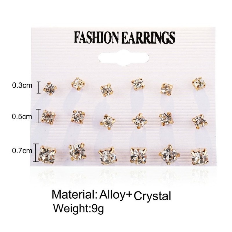 New Korean version of simple and generous earrings card imitation zirconium earrings one card 9 pairs set