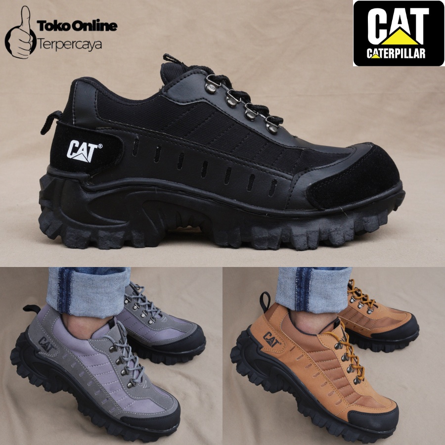 Sepatu Safety Pria Boots Caterpillar Buldozer Hitam Ujung Besi Working Casual Proyek Kerja Lapangan Murah