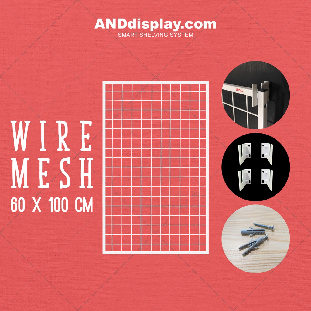 WIREMESH 60x100CM + H5 WALL PUTIH KAWAT RAM DINDING WIRE GRID