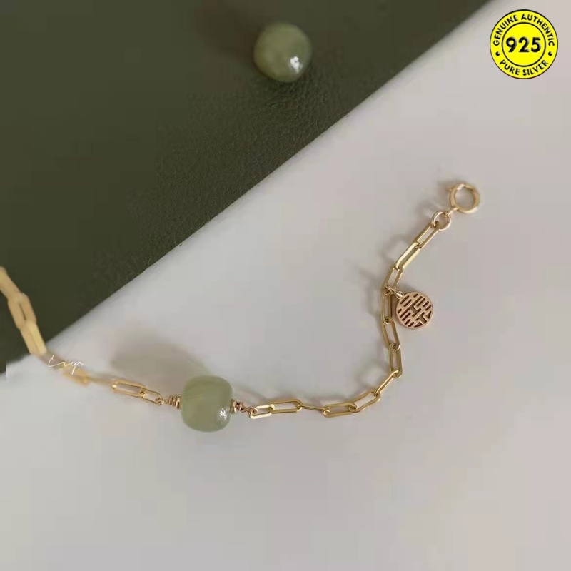 Gelang Giok Hetian Gaya Vintage Untuk Perempuan