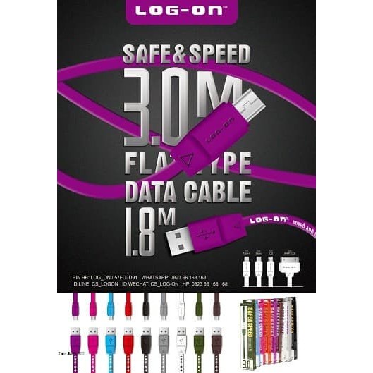 KABEL DATA SOLID SAFE SPEED LO-L22 TYPE C USB CABLE - FLAT SERIES 3 METER - LOG ON