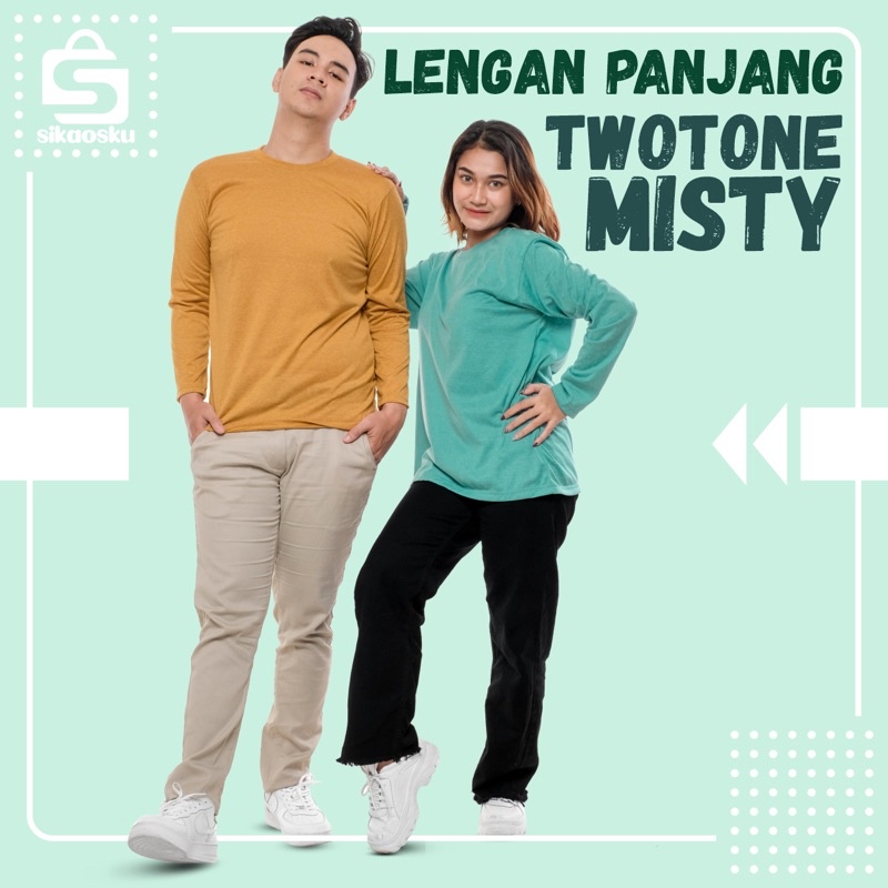 KAOS POLOS LENGAN PANJANG MISTY TWOTONE 30s cotton premium cvc pria dan wanita pakaian distro