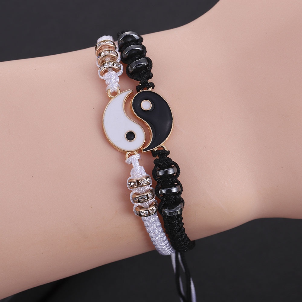 2pcs Gelang Tali Kepang Handmade Bahan Alloy Warna Hitam + Putih