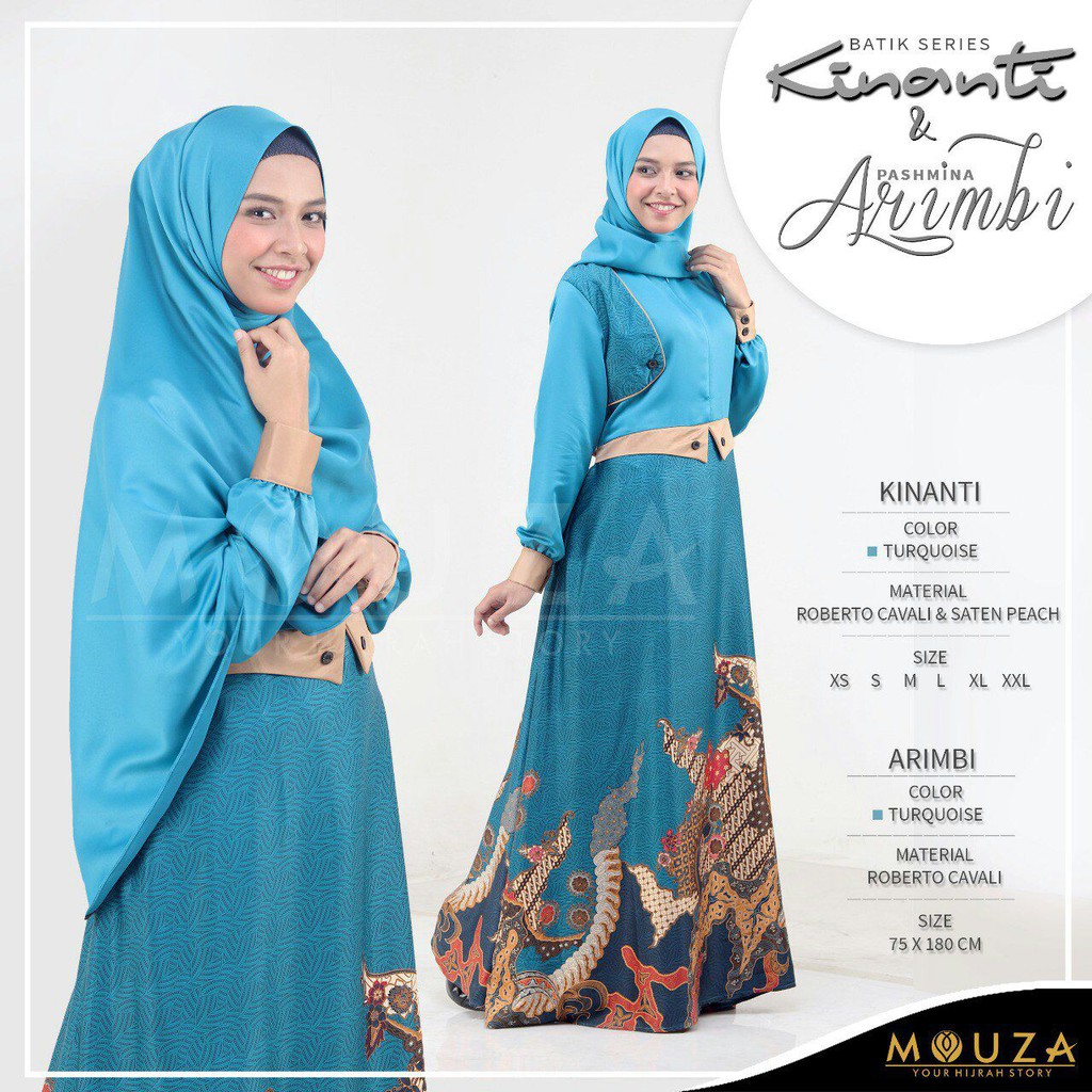 Gamis Batik Kinanti Turquoise Mouza-Dress Batik Kinanti Turquoise Mouza