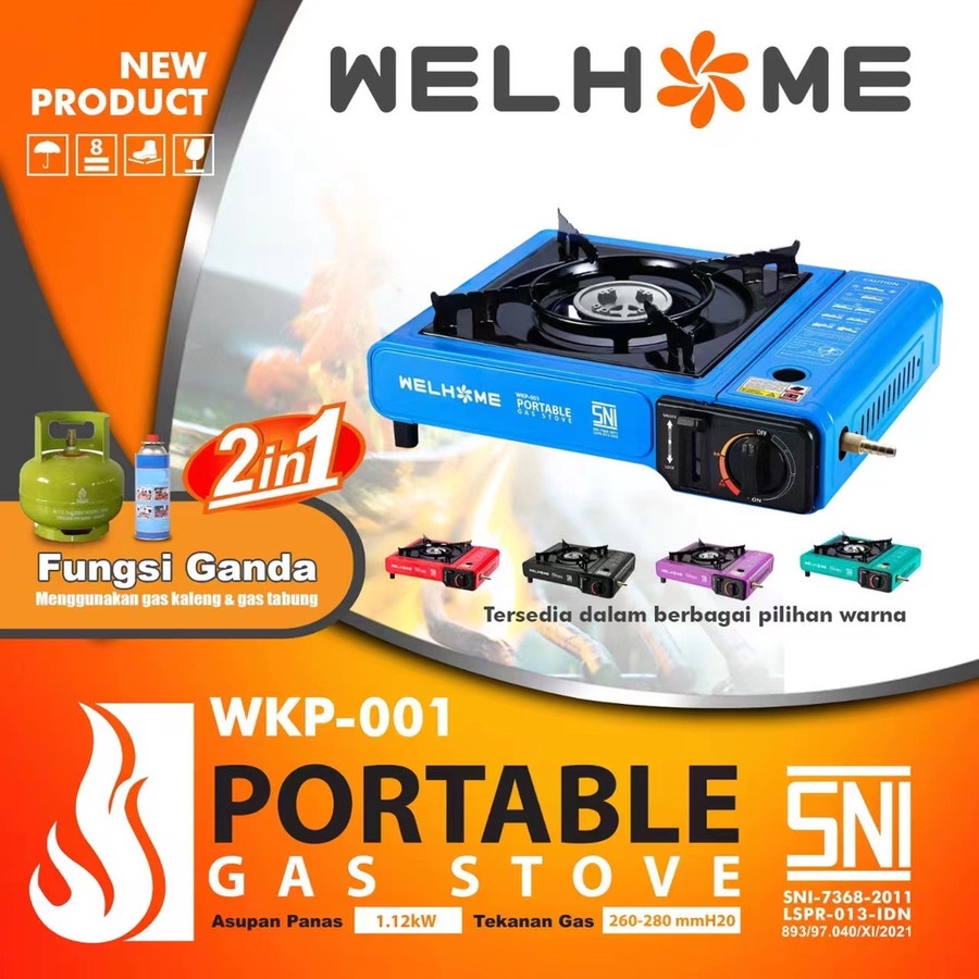 KOMPOR PORTABLE BISA LPG 3KG MELON ATAU GAS KALENG / MINI / TRAVEL / CAMPING / KEMAH 2in1 WELHOME WKP 001 / WKP001 /WKP-001