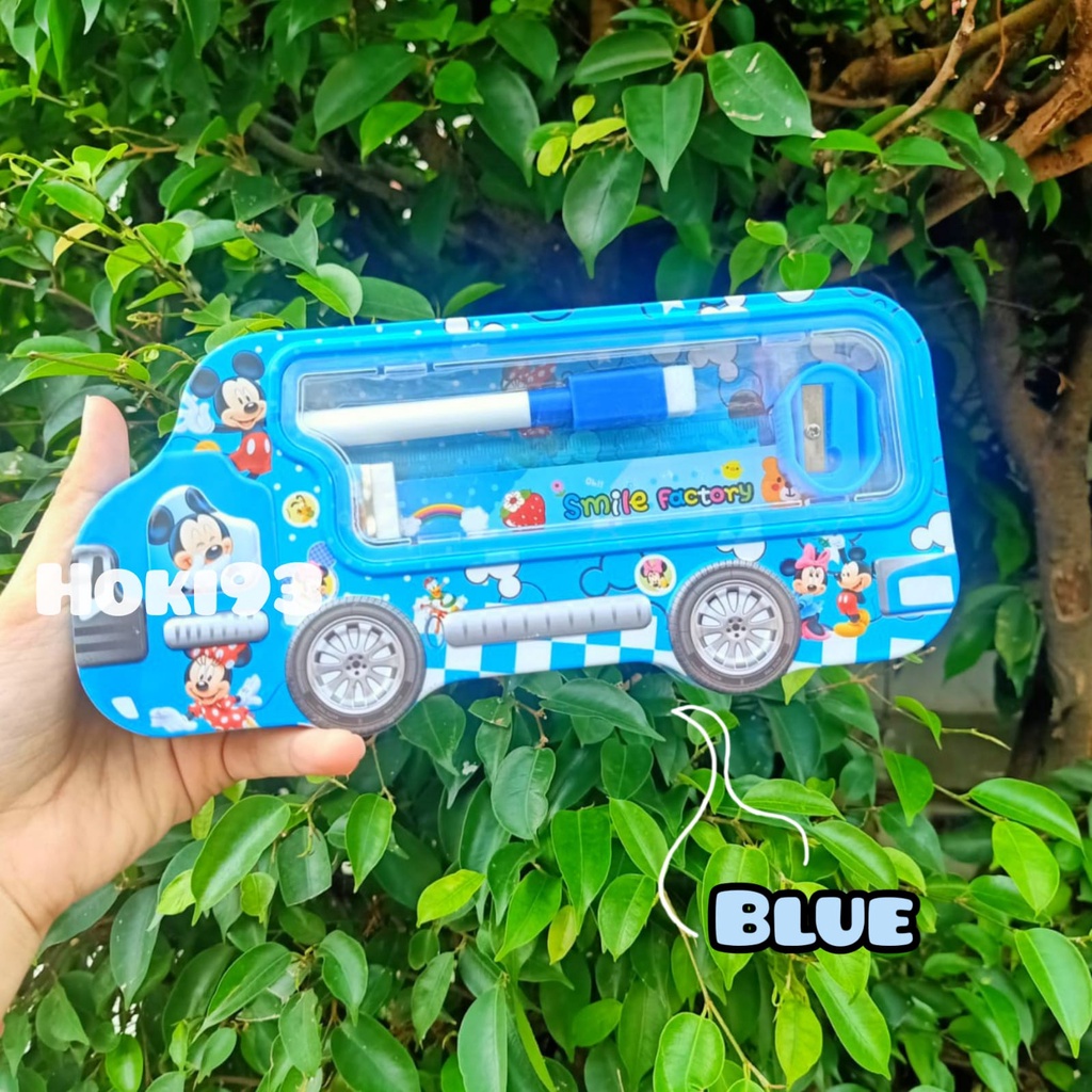 Kotak Pensil Kaleng mobil ada isi / Pensil Case Karakter Lucu