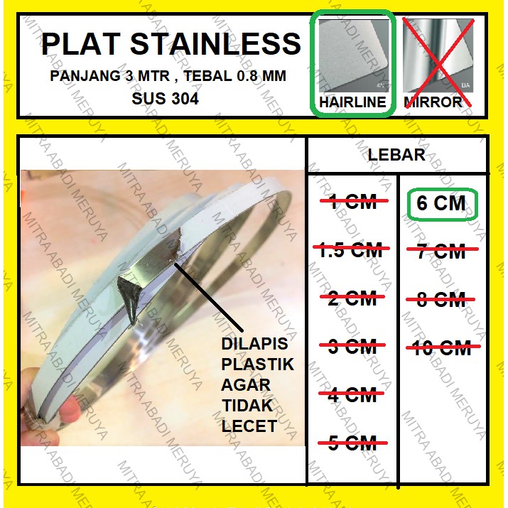 Plat Stainless Hairline 6 cm Plat Strip SS Lis Stainless