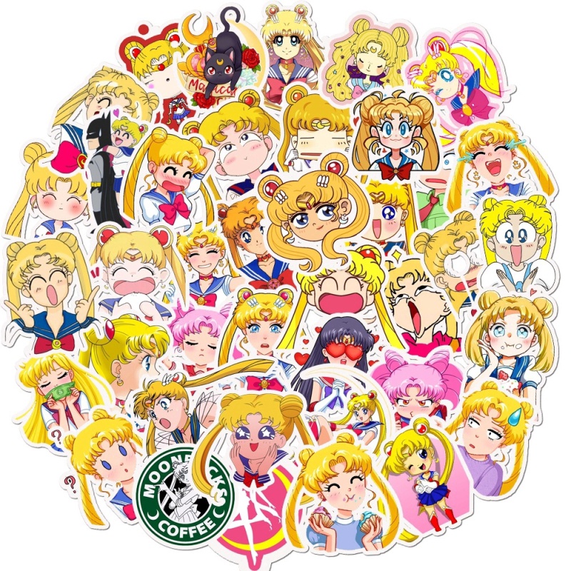 50Pcs/set Sailor Moon Waterproof Refrigerator Skateboard Decoration Mixed Decals Laptop Sticker