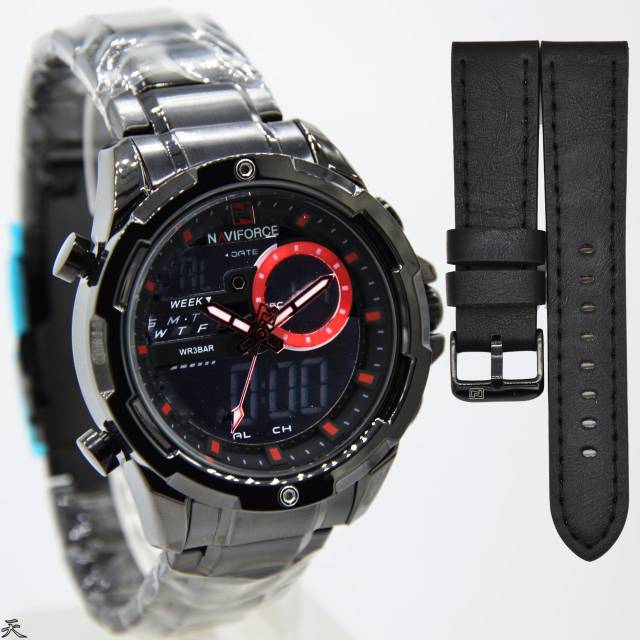 Jam Tangan Pria Naviforce Original Dual Time Paket