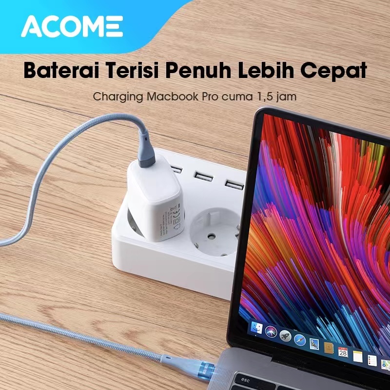 Acome Kabel Data Type-C 2 100W 2 in 1 Quick Charging Cable Garansi Resmi 1 Tahun ACC012