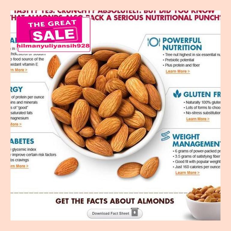 

S50Mra Almond Mentah Kupas Utuh Dengan Kulit Ari 1 Kg (Raw Whole Almond) Ret05Vh