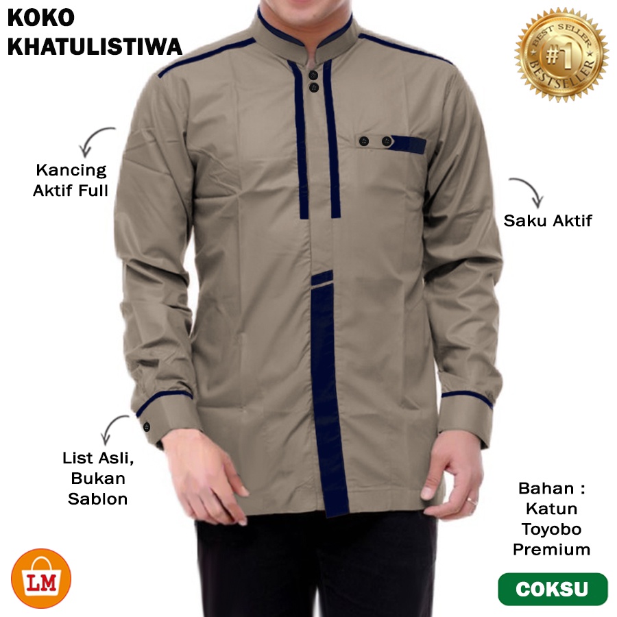 Baju Pria KOKO KHATULISTIWA Lengan Panjang Bahan Katun Toyobo Premium KEKINIAN TERMURAH TERLARIS LMS 27356