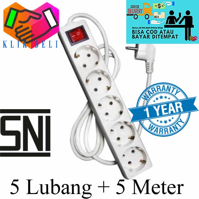 Stop Kontak 5 Lubang Original SNI Colokan Cok Listrik Panjang Kabel 1,5 Meter / 3 Meter / 5 Meter / 10 Meter