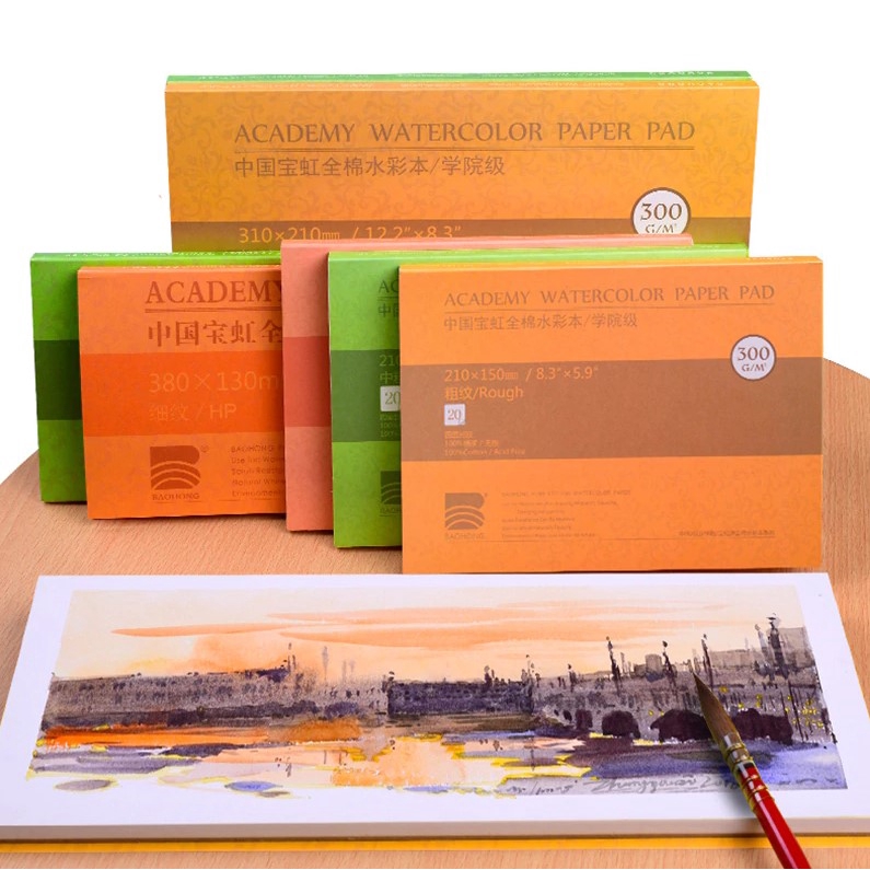 

Baohong Academy Watercolor Pad 180 x 125mm - 300gsm - 100% cotton Watercolor Paper
