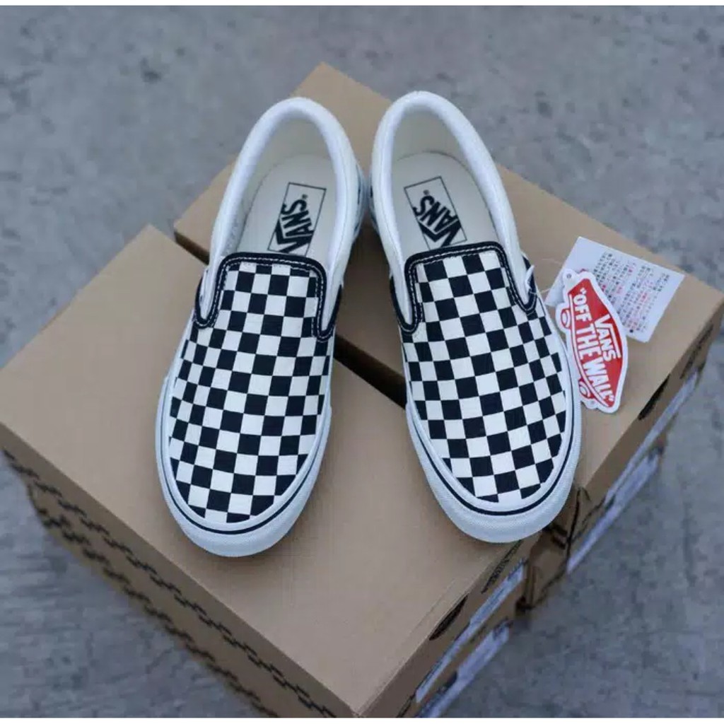 GRADE ORI) VANS SLIP ON CHECKERBOARD CATUR PUTIH HITAM ABU
