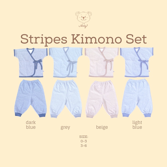 Nary Kimono Denim Salur Pendek SNI - Stripes Kimono Bayi Nary Set Lengan Pendek Celana Panjang