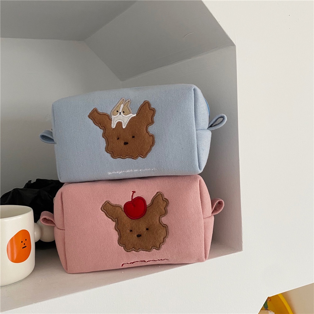 

AGOEE-Cartoon Cute Cherry Bear Pencil Bag Cotton Large Capacity Girl Cosmetic Storage Bag Kawaii School Su