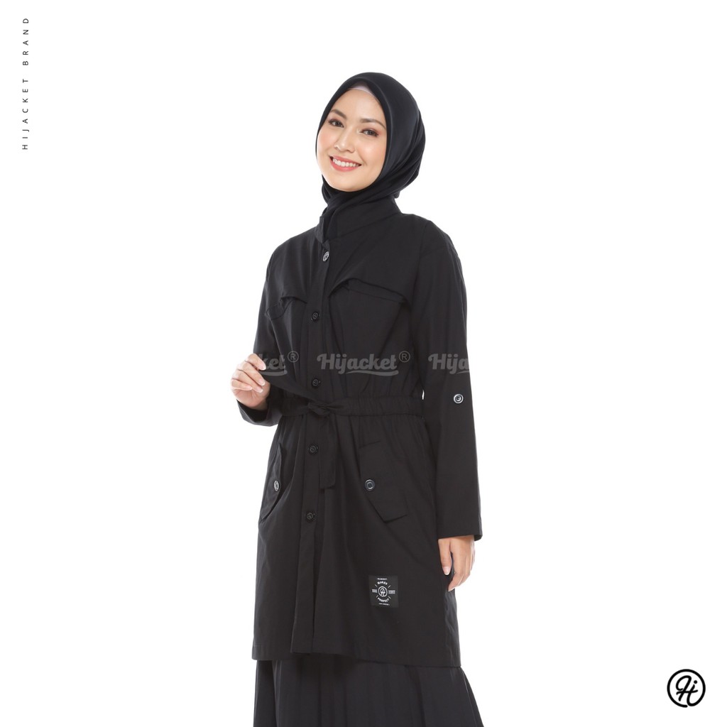 HIJACKET VALERIA | HIJAKET JAKET HIJAB PANJANG WANITA MUSLIMAH SYARI-Black