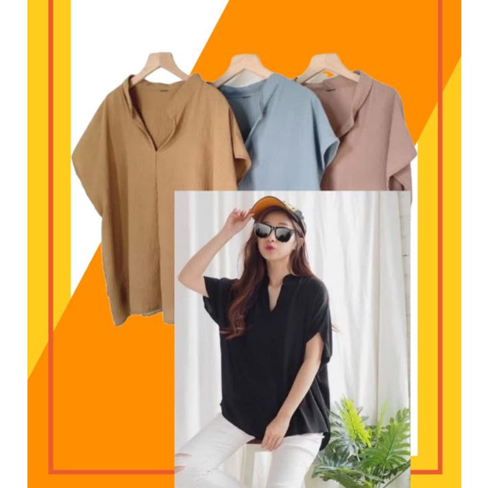 Crincle Top Kerah Shanghai Atasan Blouse Wanita Atasan Terbaru