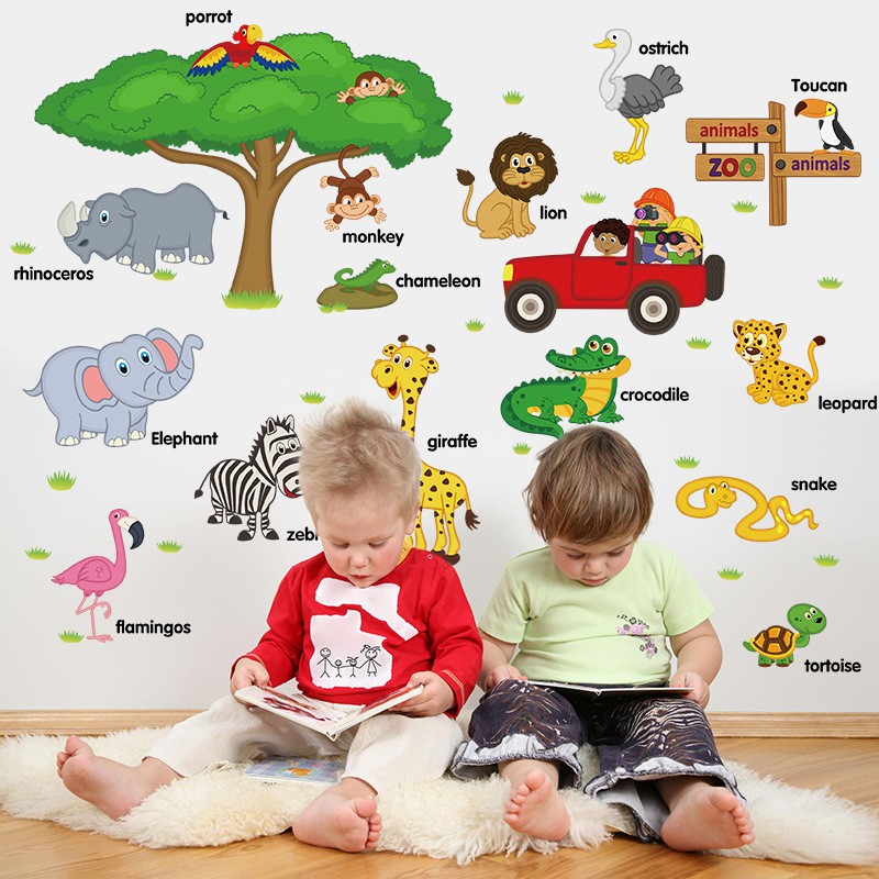 RELIZA WALL STICKER POHON ANIMAL HEWAN ANAK JERAPAH STIKER DINDING S9084