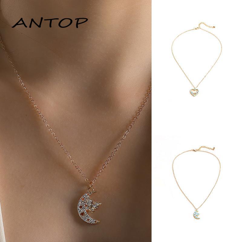 Kalung Rantai Dengan Liontin Bulan / Bintang / Kupu-Kupu / Tulisan LOVE Untuk Wanita