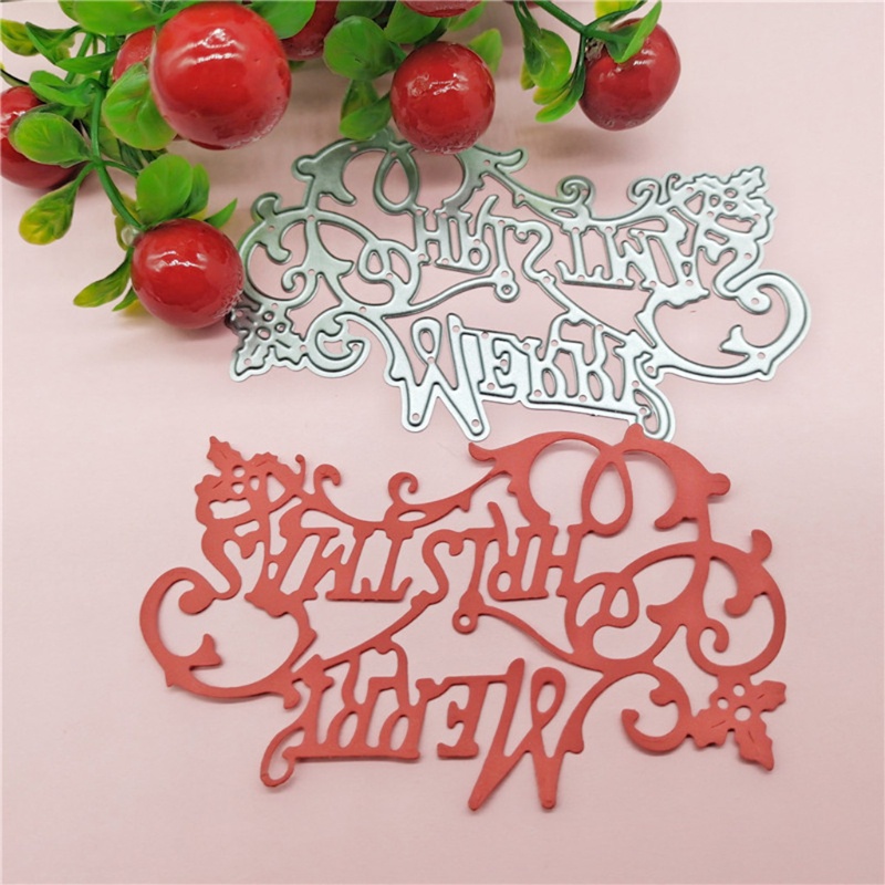 Cetakan Stensil Cutting Dies Motif Tulisan Merry Christmas Bahan Metal Untuk Scrapbook / Craft DIY