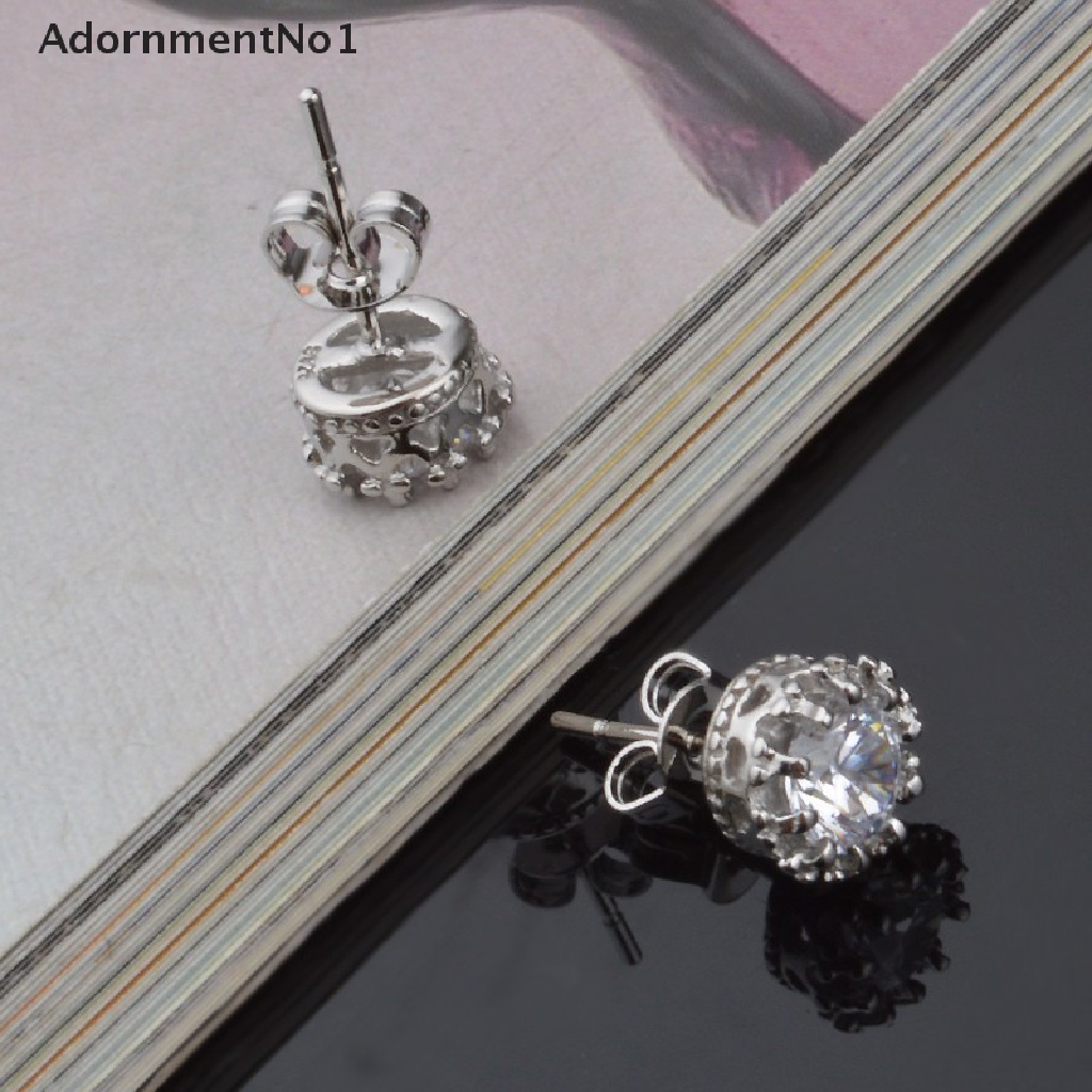 (AdornmentNo1) Anting Tusuk Lapis Silver Hias Cubic Zirconia Bulat 8MM Untuk Wanita