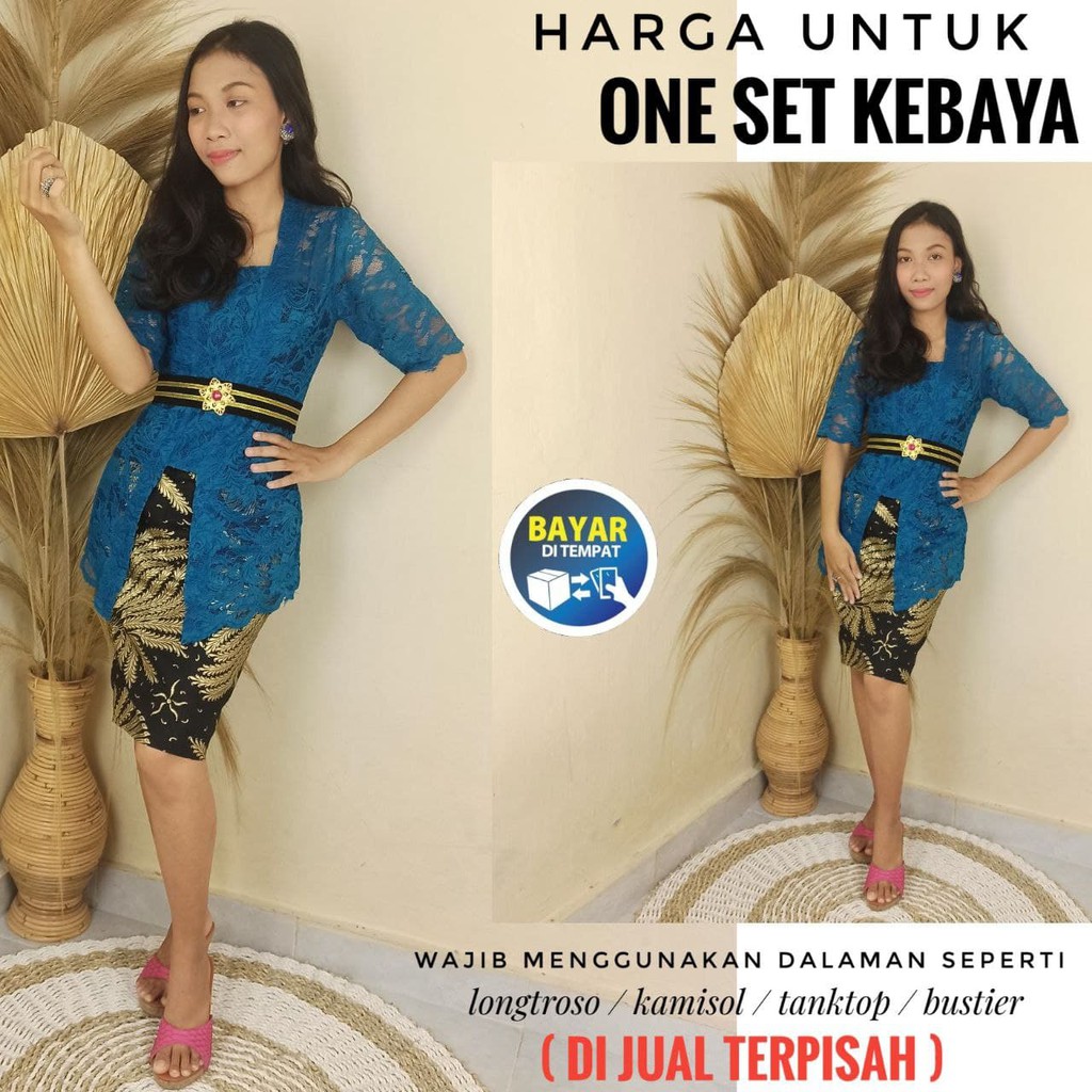 baju kebaya jadi brokat maudy dan rok katun batik pendek kebaya bali modern kebaya pesta-tosca