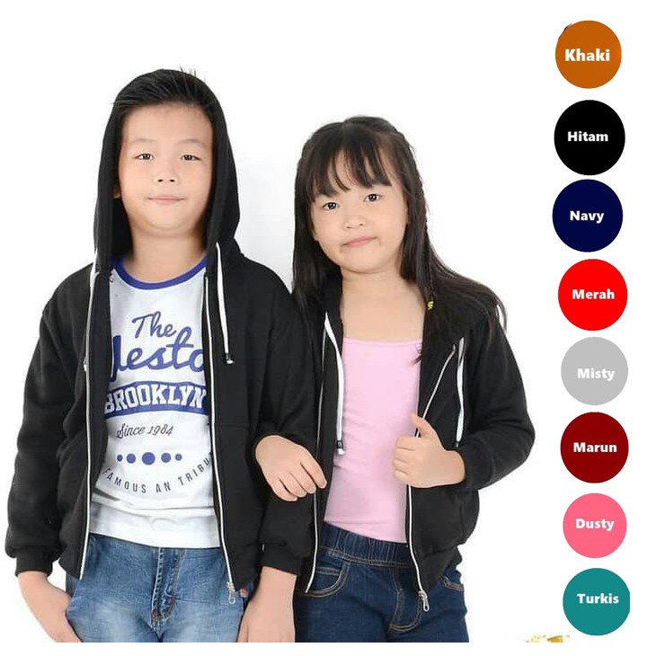 Jaket Hangat Anak anak Resleting Hoodie Zipper Polos