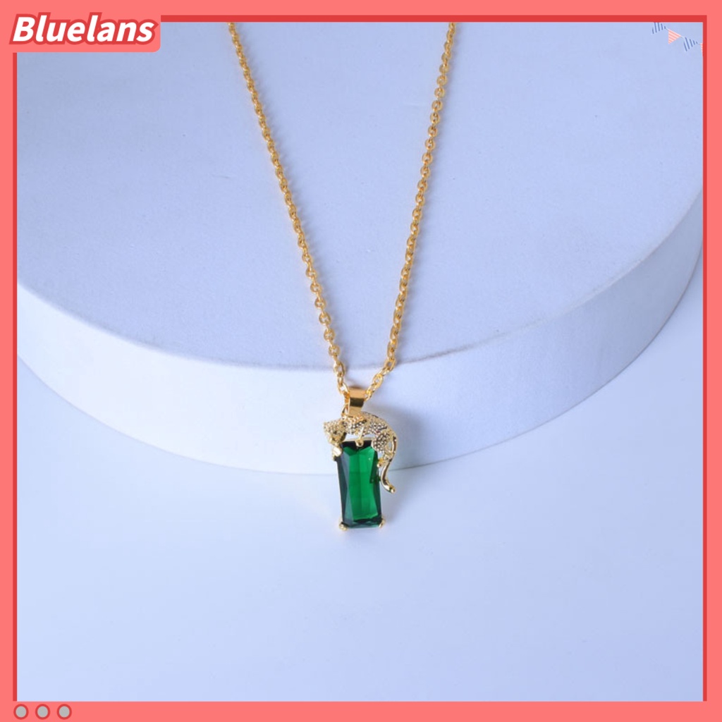 Bluelans Kalung Rantai Dengan Liontin Batu Emerald Bentuk Leopard Warna Emas